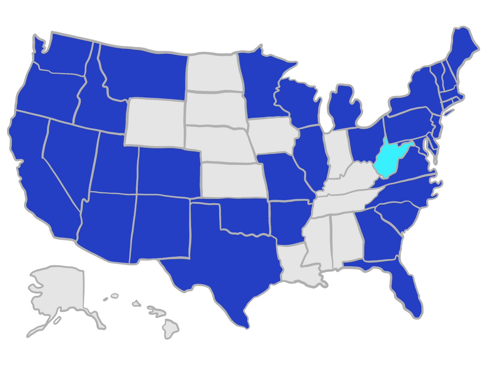 USA Map | Marking with colors the states where we are available to install solar panels